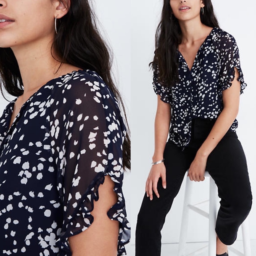 Madewell Navy and White Floral Top